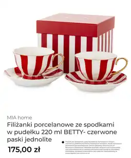 Home&You Filiżanki porcelanowe ze spodkami w pudełku BETTY - czerwone paski jednolite oferta