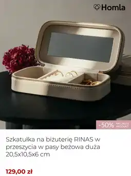 Homla Szkatułka na biżuterię RINAS w przeszycia w pasy beżowa duża 20,5x10,5x6 cm oferta