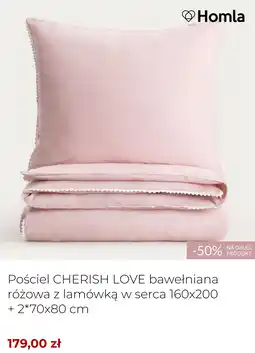 Homla Pościel CHERISH LOVE bawełniana różowa z lamówką w serca 160x200 + 2*70x80 cm oferta