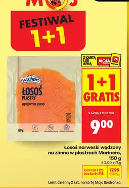 Biedronka Łosoś norweski wędzony na zimno w plastrach Marinero oferta