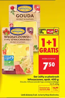 Biedronka Ser żółty w plastrach Włoszczowa, opak. 400 g: Gouda, Włoszczowski typu szwajcarskiego oferta