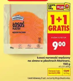 Biedronka Łosoś norweski wędzony na zimno w plastrach Marinero, 150 g oferta