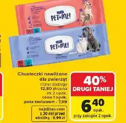 Carrefour Chusteczki nawilżane dla zwierząt PET-ME! (różne rodzaje, 120, 80, 72 opak. 2 w 1 po 2 opak.) oferta