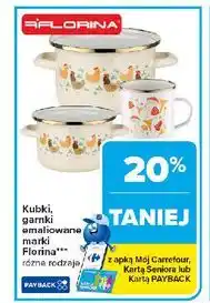 Carrefour Kubki, garnuszki emaliowane Florina, różne rodzaje oferta