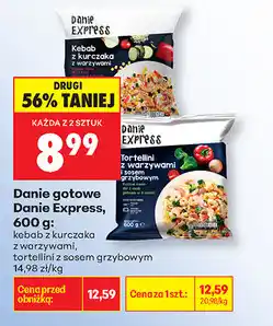 Biedronka Danie gotowe Danie Express, 600g (kebab z kurczaka z warzywami, tortellini z serem i grzybowym) oferta