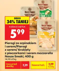 Biedronka Pierogi ze szpinakiem i serem/Pierogi z serem/ Pierogi z pieczarkami i serem mozzarella Nasze Smaki oferta