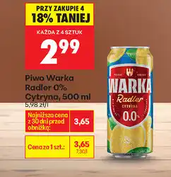 Biedronka Warka Radler 0,0% Cytrynowy oferta