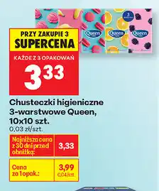 Biedronka Chusteczki higieniczne 3-warstwowe Queen, 10x10 szt oferta