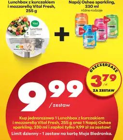Biedronka Zestaw Lunchbox z kurczakiem i mozzarellą Vital Fresh, 255 g + Napój Oshee sparkling, 330 ml oferta