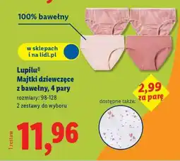 Lidl Lupilu Majtki dziewczęce z bawełny, 4 pary oferta