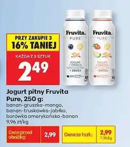 Biedronka Jogurt pitny Fruvita Pure, 250 g oferta