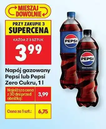 Biedronka Napój gazowany Pepsi lub Pepsi Zero Cukru, 1l oferta