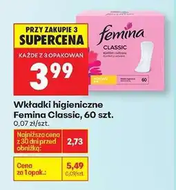 Biedronka Wkładki higieniczne Femina Classic , 60 szt oferta