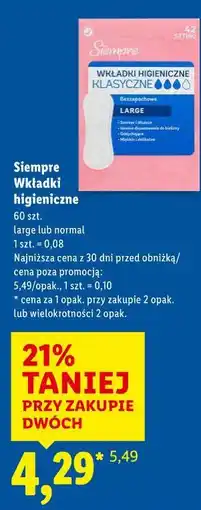 Lidl Siempre Wkładki higieniczne 60 szt oferta