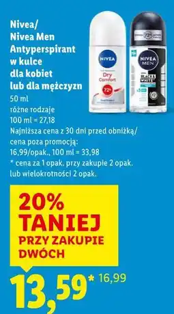 Lidl Nivea/Nivea Men Antyperspirant w kulce dla kobiet lub dla mężczyzn oferta
