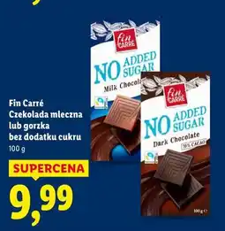 Lidl Fin Carré Czekolada mleczna lub gorzka bez dodatku cukru oferta