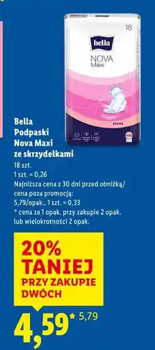 Lidl Bella Podpaski Nova Maxi ze skrzydełkami 18 szt oferta