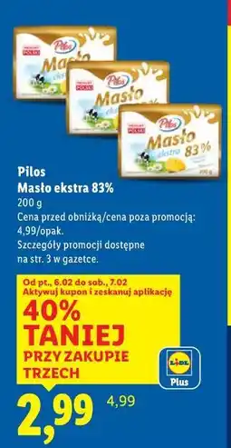 Lidl Pilos Masło ekstra 83% (200 g) oferta