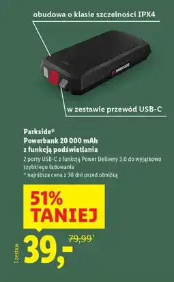 Lidl Parkside Powerbank 20 000 mAh z funkcją podświetlania oferta