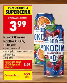 Biedronka Piwo Okocim Radler 0,0%, 500 ml (ciemna wiśnia, mango pomarańcza) oferta