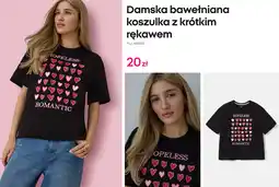 Pepco Damska bawełniana koszulka z krótkim rękawem (czarna z sercami i napisem 'Hopeless Romantic') oferta