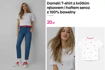 Damski T-shirt z krótkim rękawem i haftem serca z 100% bawełny
