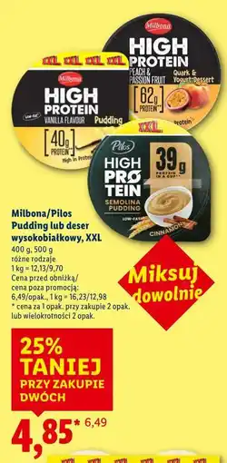 Lidl Milbona/Pilos Pudding lub deser wysokobiałkowy, XXL oferta