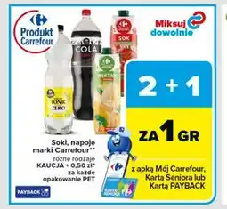 Carrefour Soki, napoje marki Carrefour, różne rodzaje, PET oferta