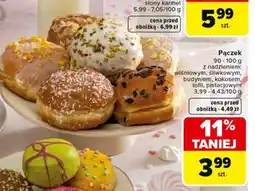 Carrefour Pączek (90-100 g) wiśniowy, z nadzieniem budyniowym, kokosowym, toffi, pistacjowym oferta