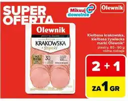Carrefour Kiełbasa krakowska, kiełbasa żywiecka marki Olewnik, plastry, 80-90 g, różne rodzaje oferta