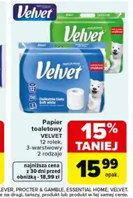 Carrefour Papier toaletowy VELVET, 3-warstwowy, 8 rolek oferta