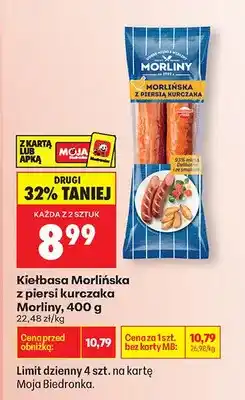 Biedronka Kiełbasa morlińska z piersi kurczaka oferta