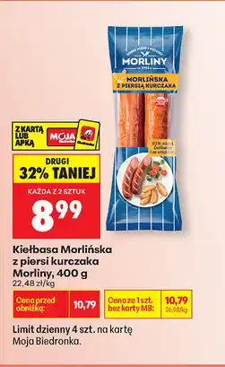 Biedronka Kiełbasa Morlińska z piersi kurczaka Morliny oferta