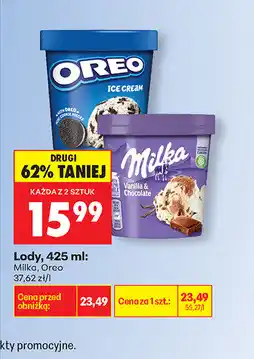 Biedronka Lody, 425 ml: Milka, Oreo oferta