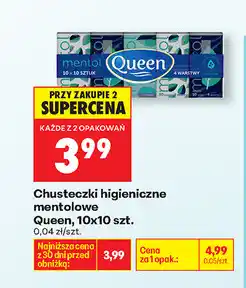 Biedronka Chusteczki higieniczne mentolowe Queen, 10x10 szt oferta