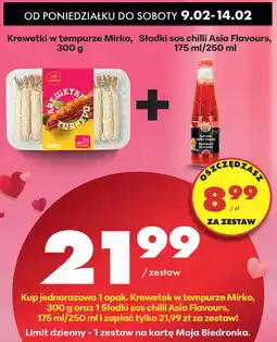 Biedronka Krewetki w tempurze Mirko, 300 g + Słodki sos chilli Asia Flavours, 175 ml/250 ml oferta