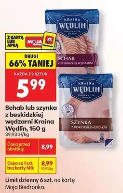 Biedronka Schab lub szynka z beskidzkiej wędzarni Kraina Wędlin , 150 g oferta