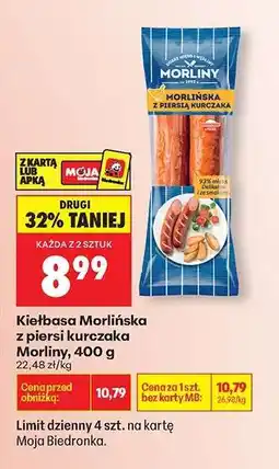 Biedronka Kiełbasa Morliňska z piersi kurczaka Morliny 400 g oferta