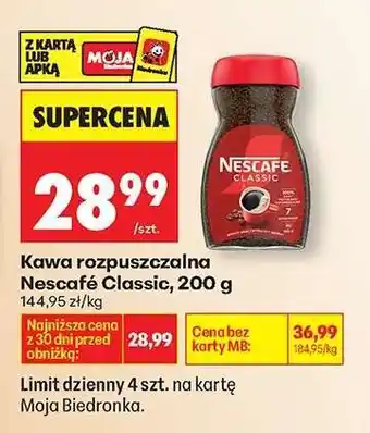 Biedronka Kawa rozpuszczalna Nescafe Classic , 200 g oferta