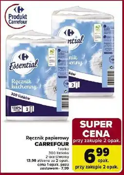 Carrefour Market Carrefour Essential Ręcznik papierowy kuchenny (1 rolka, 300 listków, 2 warstwy) oferta