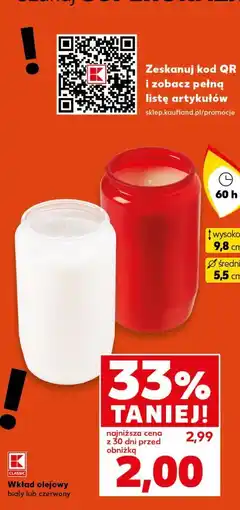 Kaufland Wkład olejowy biały lub czerwony (60 h, wysokość 9,8 cm, średnica 5,5 cm) oferta