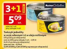 Auchan Tuńczyk jednolity w sosie własnym lub w oleju roślinnym oferta