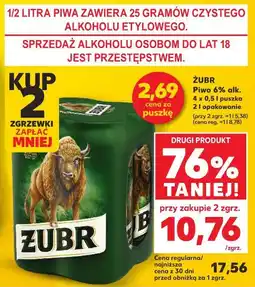 Kaufland ŻUBR Piwo 6% alk. 4 x 0,5 l puszka (2 opakowania) oferta