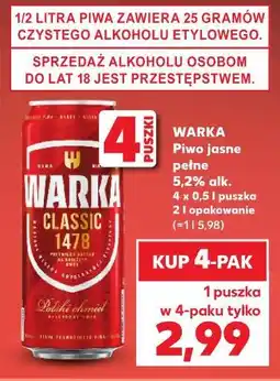 Kaufland Warka Classic Piwo jasne 4 x 0,5 l puszka oferta