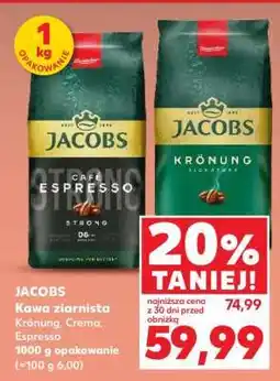 Kaufland JACOBS Kawa ziarnista Krönung, Crema, Espresso 1000 g opakowanie (=100 g 6,00) oferta