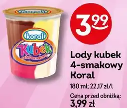 Żabka Lody kubek 4-smakowy Koral oferta