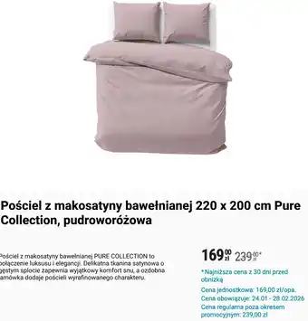 Pościel z makosatyny bawełnianej 220 x 200 cm Pure Collection, pudroworóżowa