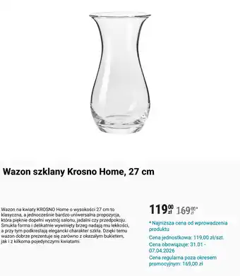 Wazon szklany Krosno Home, 27 cm