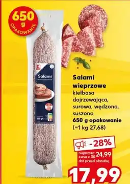 Kaufland Salami wieprzowe kiełbasa dojrzewająca, surowa, wędzona, suszona 650 g opakowanie oferta
