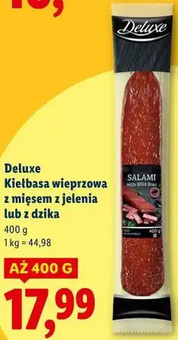 Lidl Deluxe Kiełbasa wieprzowa z mięsem z jelenia lub z dzika oferta